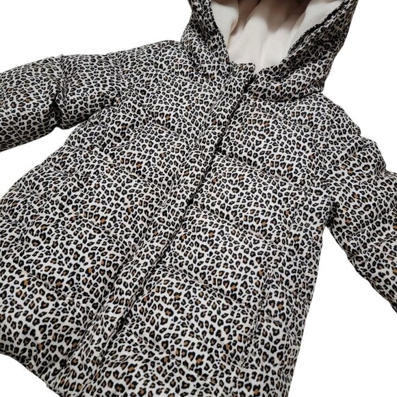 GAP Baby Girl Leopard Puffer Jacket 18-24 Months Primaloft Fleece Lined - Picture 3 of 6